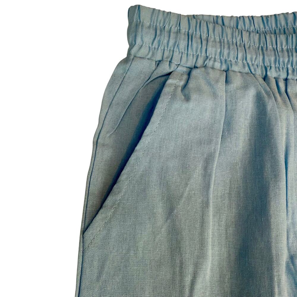 NWT Women's Baby Blue Pants Loose Fit Button Crochet Trim Elastic Waist Pockets - Picture 5 of 16